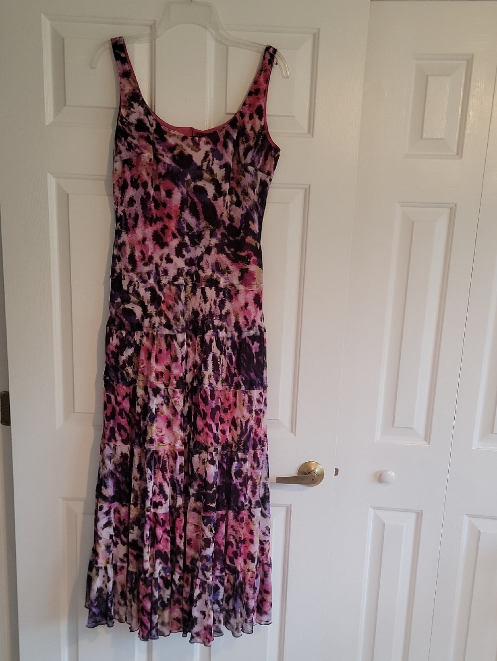 Jones New York Pink & Purple Printed Sleeveless Tiered Maxi Dress, Size 14